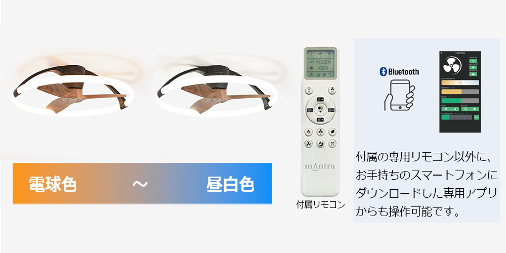 リモコンと専用アプリ、連続調色可能
