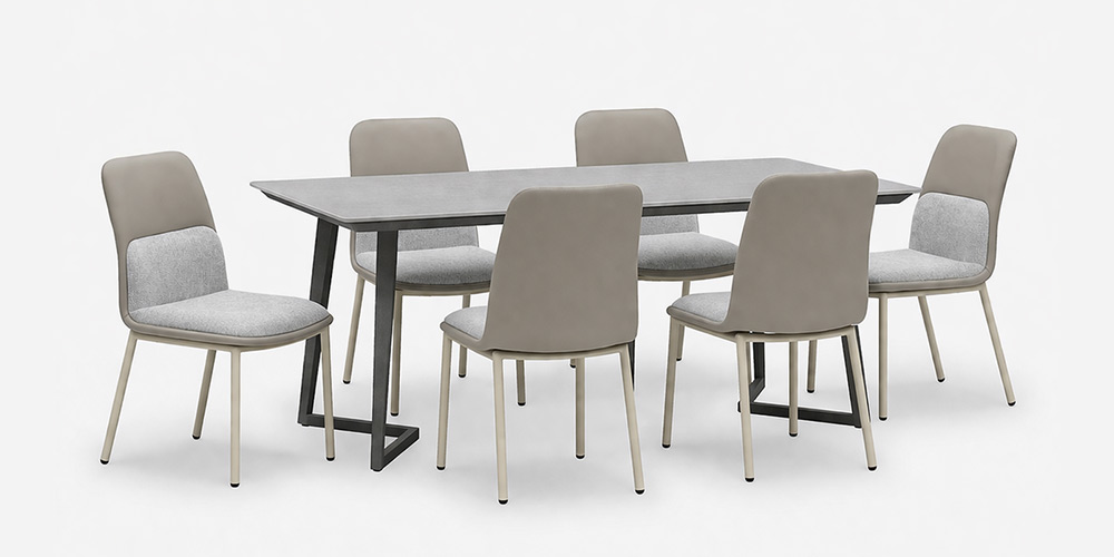 【コーディネート画像】ダイニングテーブル「グレイス」幅165cm セラミック天板 グレー色とダイニングチェア「カロル」を合わせたイメージ