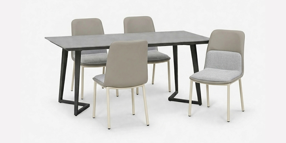 洗練されたデザインのセラミック素材のダイニングセット