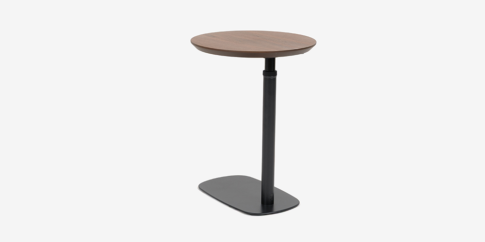 【背面画像】昇降式サイドテーブル(丸)「koko ココ」天板 ウォールナット 脚 ブラック色
