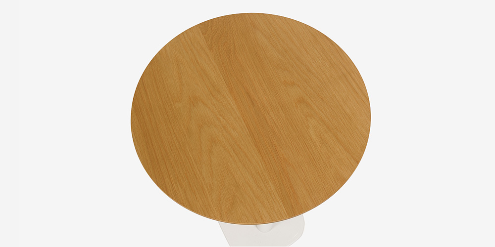 【天板アップ画像】昇降式サイドテーブル（丸）「koko ココ」天板 オーク 脚 ホワイト色