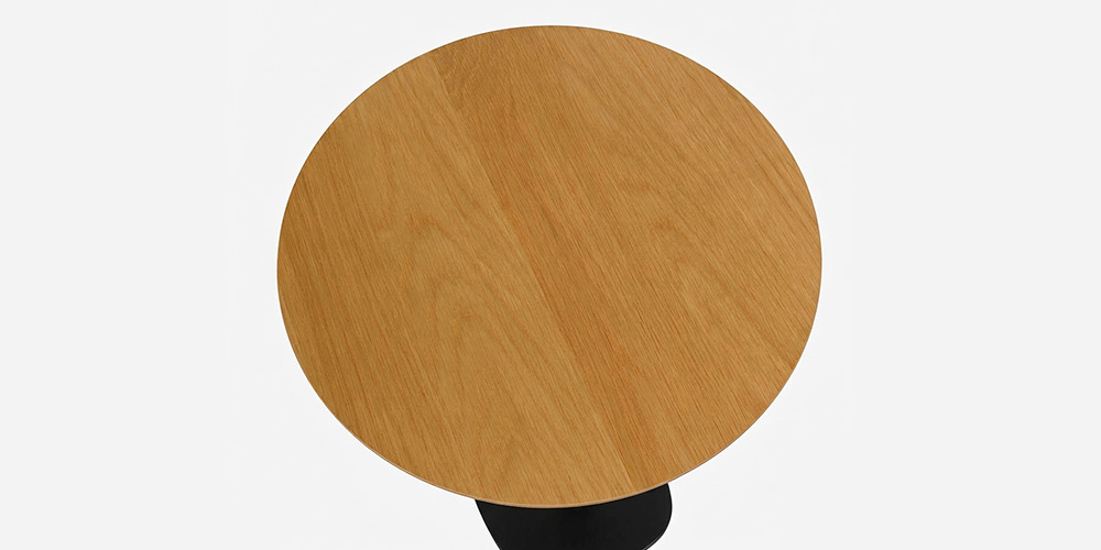 【天板アップ画像】昇降式サイドテーブル（丸）「koko ココ」天板 オーク 脚 ブラック色