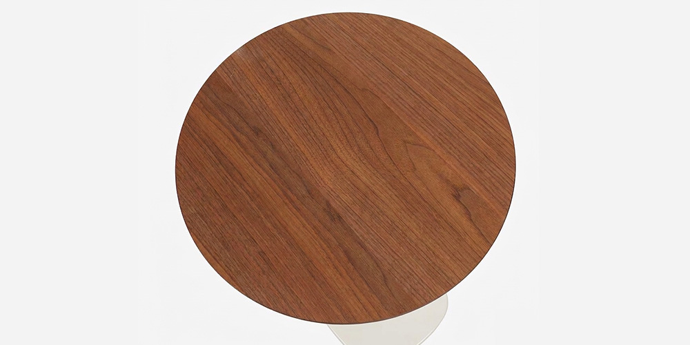 【天板アップ画像】昇降式サイドテーブル（丸）「koko ココ」天板 ウォールナット 脚 ホワイト色