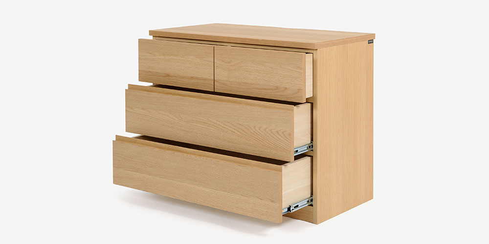 カリモク家具 ローチェスト「F301」引き出しを引いたイメージ