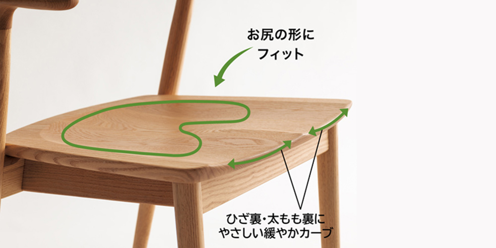 凸凹がお尻にフィットする座面加工