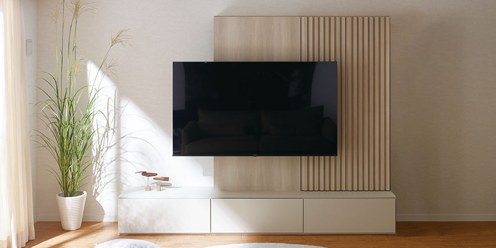 テレビボード「KP-2400」シルキーナット/マットベージュのコーディネートイメージ