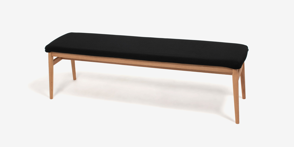 ベンチ「シネマ」幅151cm レッドオーク材 ホワイトオーク色 座面PVC　ブラック