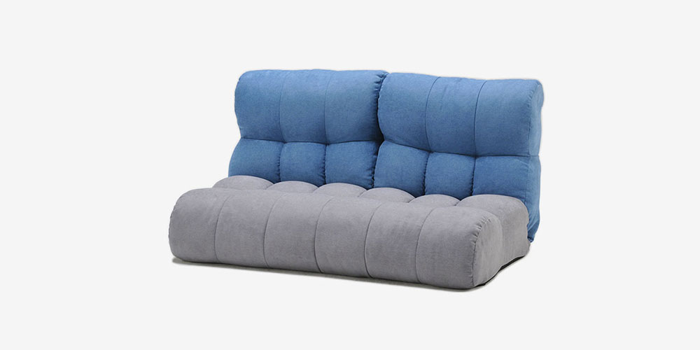 フロアソファ 座椅子「ピグレットJr ノルディック 2P」ブルー色/グレー色の正面