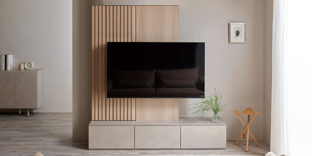 テレビボード「KP-1800」グリジオーク/ラスターベージュのコーディネートイメージ