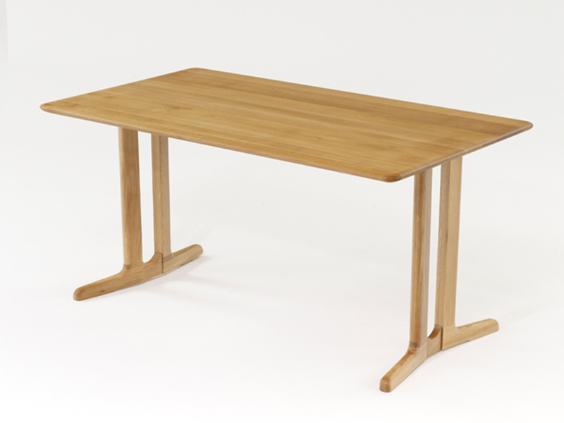 ダイニングテーブル「フィル3」レッドオーク材ホワイトオーク色 2本脚ロータイプ（高さ647）天板角丸型