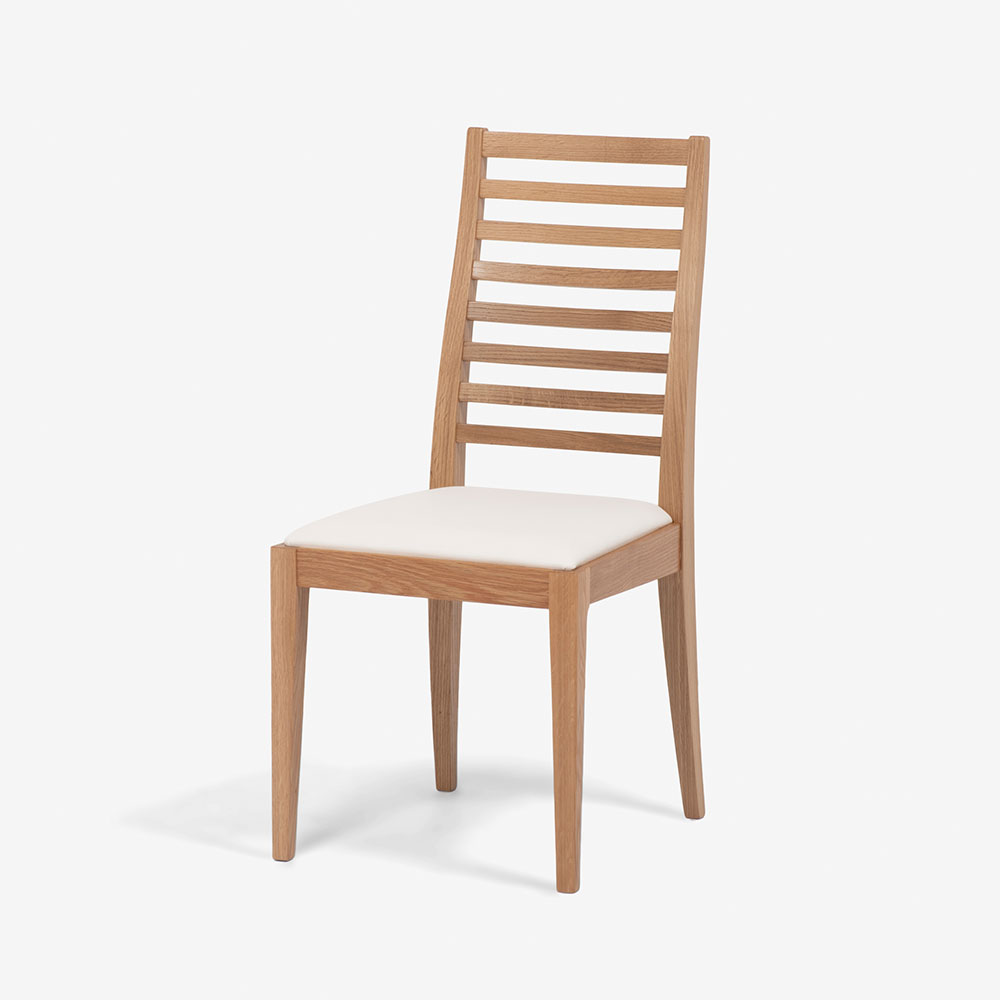 秋田木工 ダイニングチェア「N005」ナラ材ホワイトオーク色 座面PVC張りアイボリー色